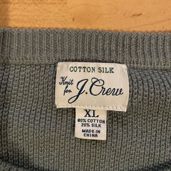 J Crew Light Green Cotton Silk Crewneck Knit Pique Pull Over Sweater Men's - XL - Picture 3 of 8